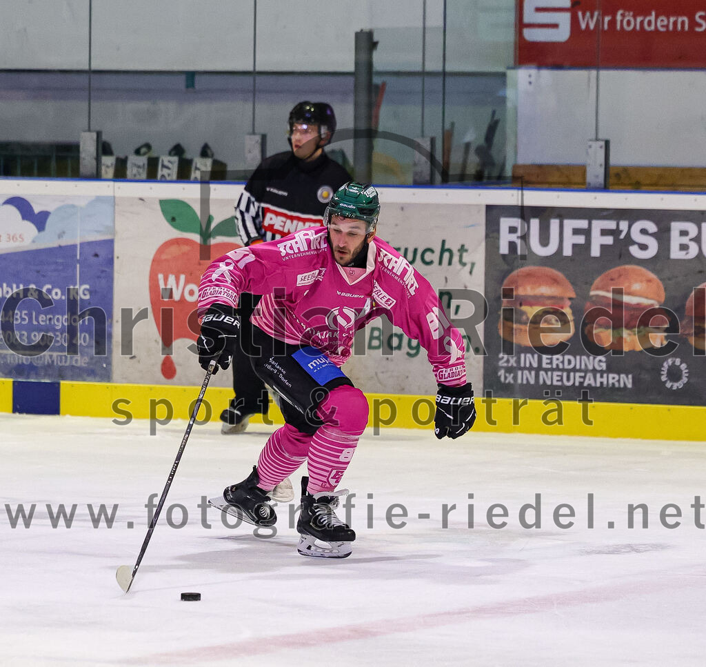2025-10-05_137_TSV_Erding_gegen_Heilbronner_Falken | Erding, Deutschland, 05.10.2025:Eishockey, Oberliga Süd 2025 / 2026, 6. Spieltag, TSV Erding gegen Heilbronner Falken, Endergebnis: 3:1Maximilian Forster (Erding Gladiators, #81)Foto: Christian Riedel / fotografie-riedel.net