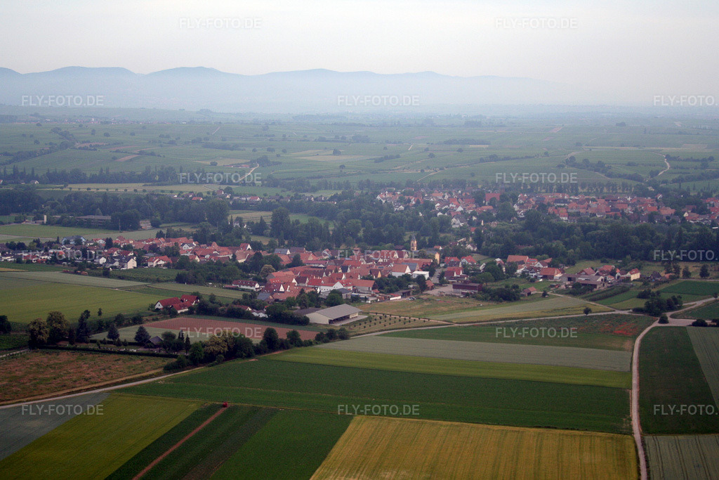 Luftbild: Ortsansicht von Südosten im Ortsteil Mühlhofen in Billigheim-Ingenheim im Bundesland Rheinland-Pfalz in Deutschland. Foto: IMG_3069.jpg vom 25.06.2006 durch Werner Riehm/FLY-FOTO.de
