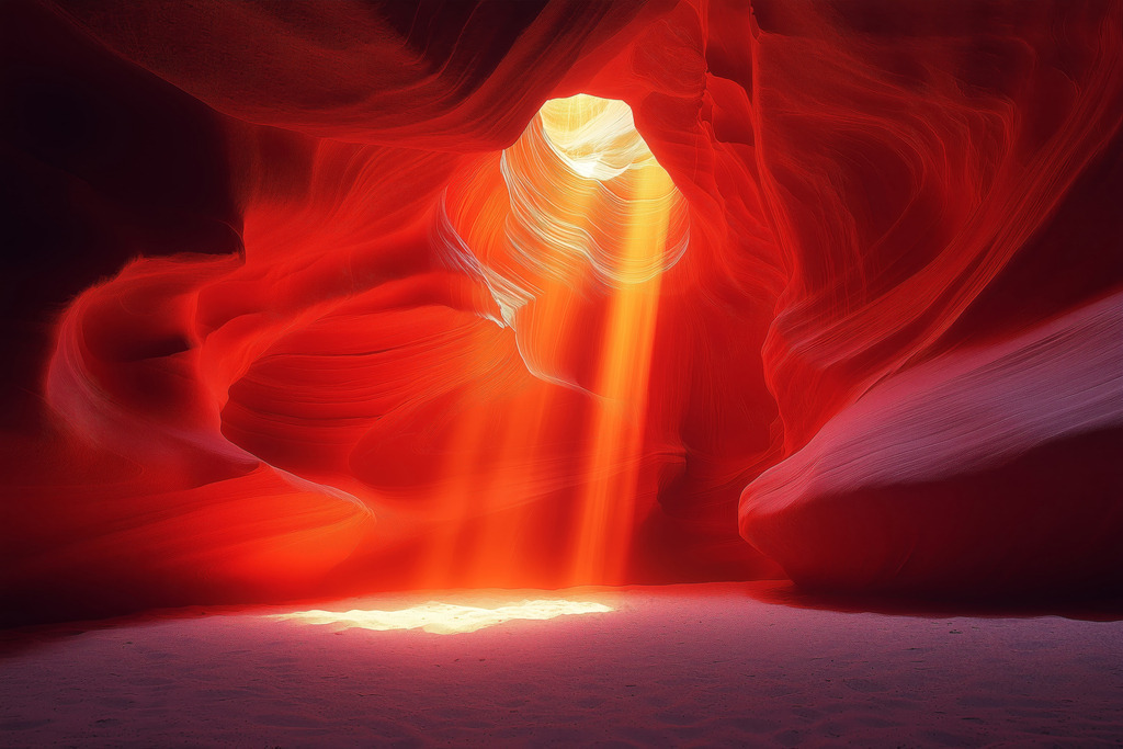 2410006 - Roter Canyon | Fotorealistisches Motiv von Sonnenstrahlen in einem Canyon.
