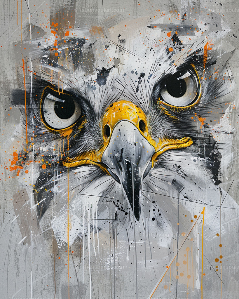 Falcon Head | A bold, close-up depiction of a falcon’s fierce gaze with abstract splashes. This canvas is perfect for lovers of wildlife and powerful animal-themed art. - Realisiert mit Pictrs.com