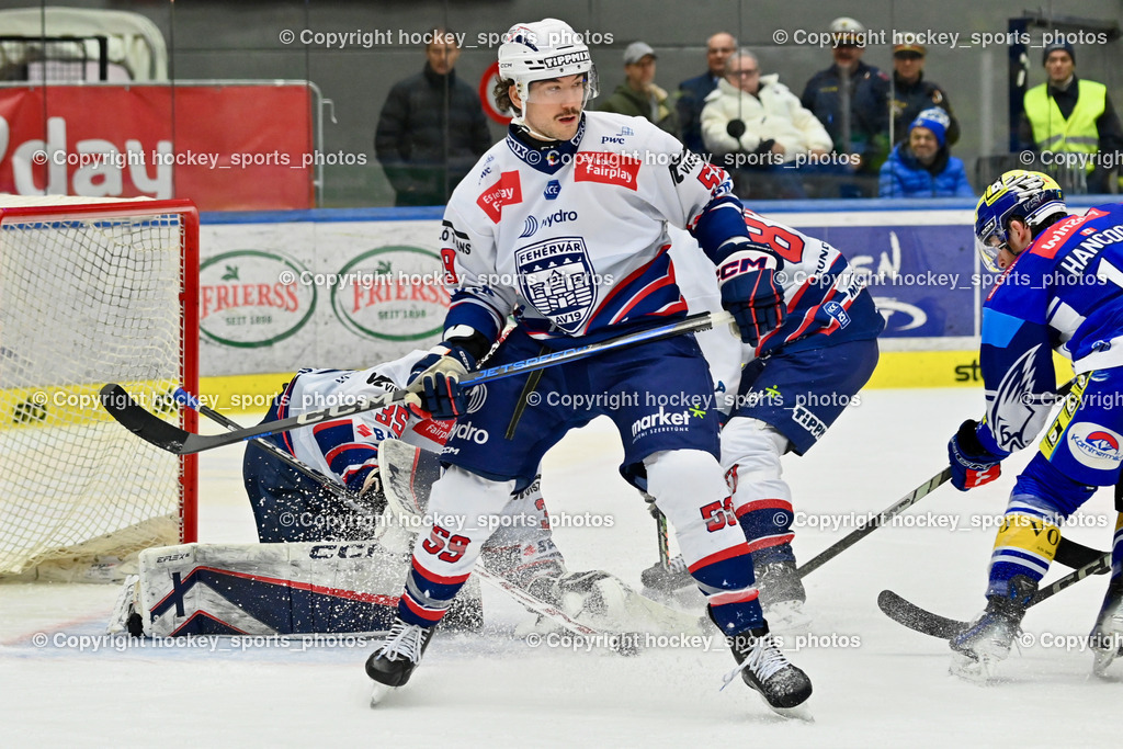 EC IDM WÄRMEPUMPEN VSV vs. HYDRO FEHERVAR AV 19 | #59 Messner Joel HYDRO FEHERVAR, #35 Horvath Dominik HYDRO FEHERVAR, EC IDM WÄRMEPUMPEN VSV vs. HYDRO FEHERVAR AV 19, EC IDM WÄRMEPUMPEN VSV vs. HYDRO FEHERVAR AV 19 am 20.11.2024 in Villach (Stadthalle Villach), Austria, (Photo by Bernd Stefan)