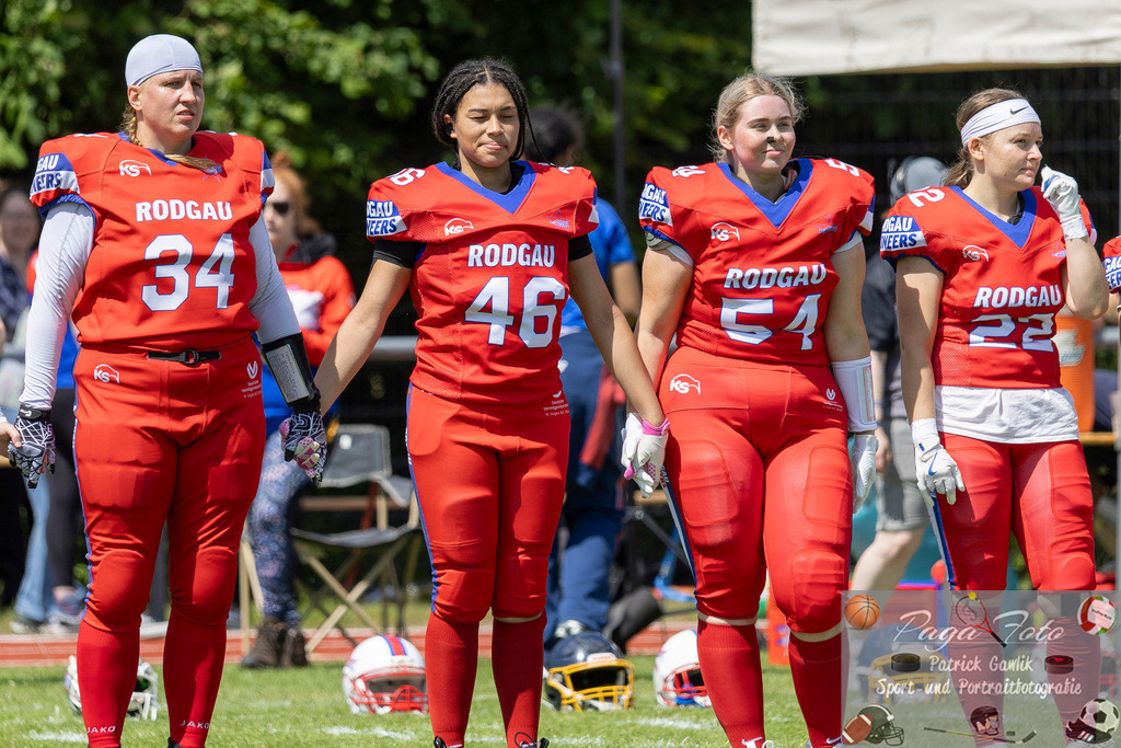 GFLW 1: German Football League Women 1: Rodgau Pioneers Ladies - Stuttgart Scorpions Sisters, 07.06.2026 | Kerstin Dreier (Rodgau Pioneers Ladies #34) &amp; Jana Jagana (Rodgau Pioneers Ladies #46) &amp; Klara Heinrich (Rodgau Pioneers Ladies #54) &amp; Lina Hadziefendic (Rodgau Pioneers Ladies #22), Rodgau Pioneers Ladies - Stuttgart Scorpions Sisters, Rodgau, Maingau-Energie-Stadion "Am Weichsee", 7.6.2026 - Realisiert mit Pictrs.com