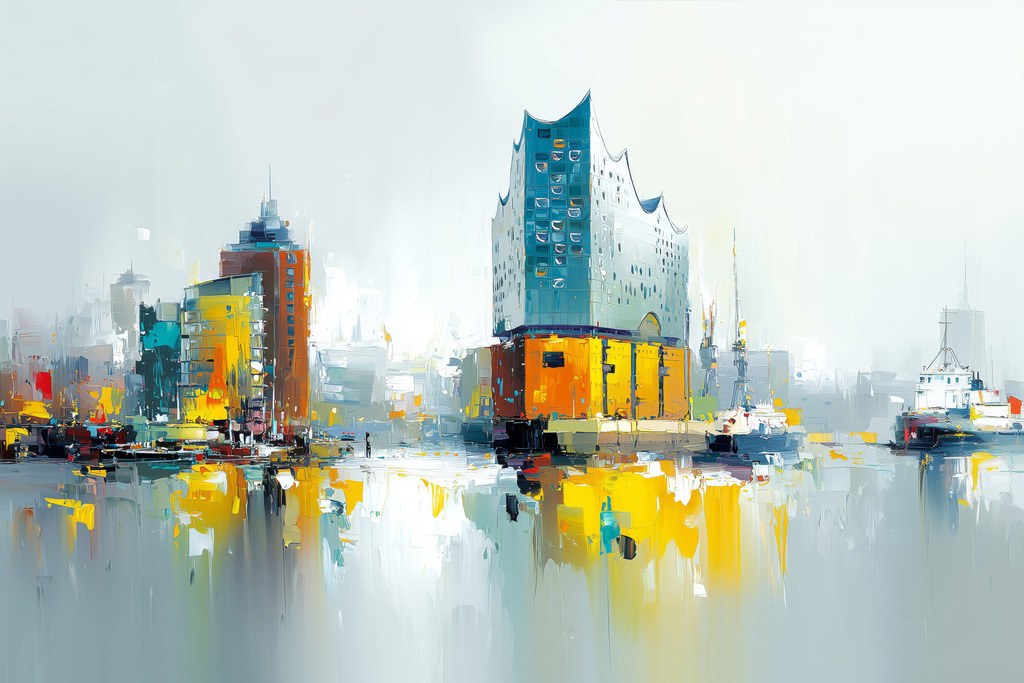 10250701 - Abstrakte HafenCity | Blick auf die Elbphilharmonie und die HafenCity im Stil eines abstrakten Gemäldes.