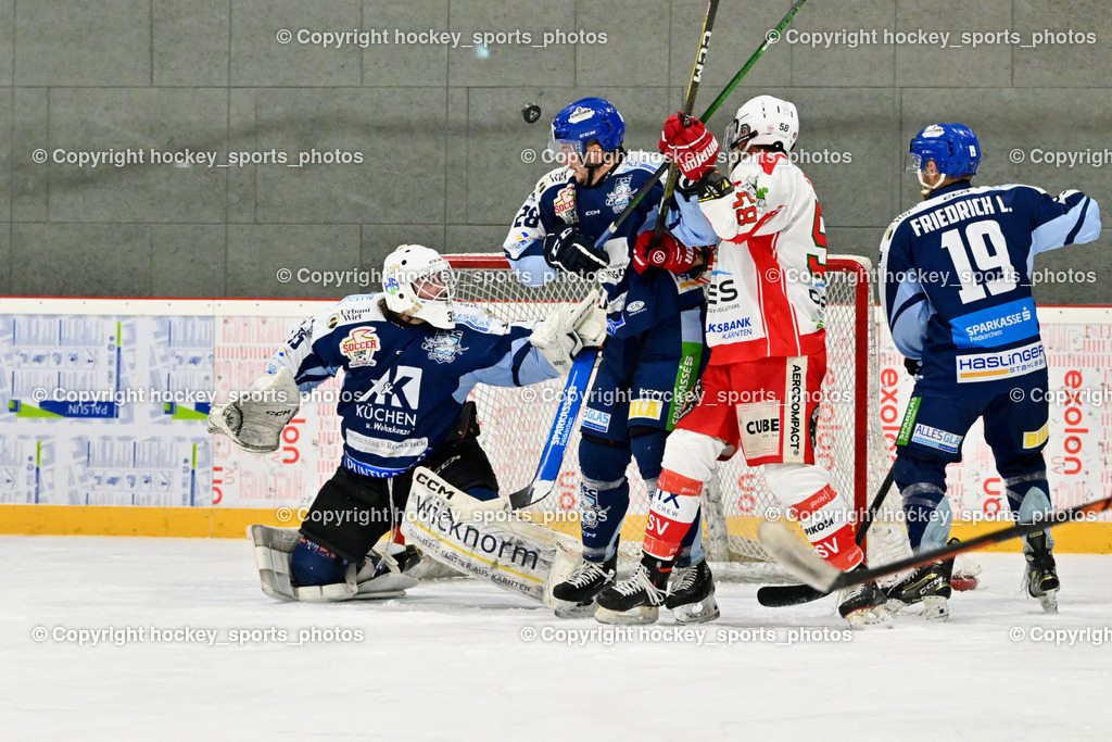 ESV FERLACH vs. ESC SOCCERZONE STEINDORF | #35 Mayronig Marco ESC Steindorf, #28 Bacher Stefan ESC Steindorf, #58 Florian Matthias ESV Ferlach, #19 Friedrich Lukas ESC Steindorf, ESV FERLACH vs. ESC SOCCERZONE STEINDORF, ESV FERLACH vs. ESC SOCCERZONE STEINDORF am 22.11.2024 in Ferlach (Eishalle Ferlach ), Austria, (Photo by Bernd Stefan)