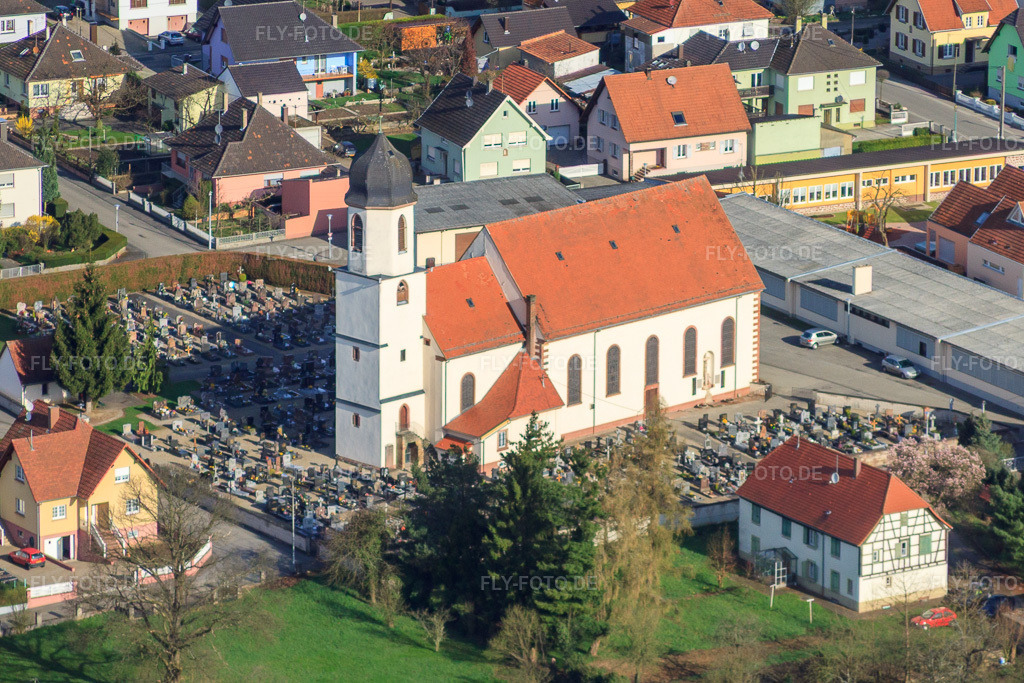 Luftbild: Eglise in Munchhausen im Bundesland Bas-Rhin in Frankreich.Foto: IMG_25608.jpg vom 02.04.2010 durch Werner Riehm/FLY-FOTO.deAuflösung des Originals: 4231 x 2820 px