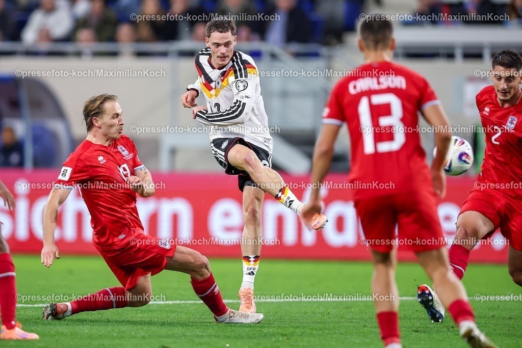 DFB14112501093 | 14.11.2025, Fußball, Länderspiel, WM-Qualifikation Europa, Deutschland - Luxemburg, Stade de Luxembourg (Croix de Gasperich, Luxemburg), 9. Spieltag, Saison 2025 2026: Florian Wirtz (GER #17)  beim Torschuss  Regulations prohibit any use of photographs as image sequences and or quasi-video.