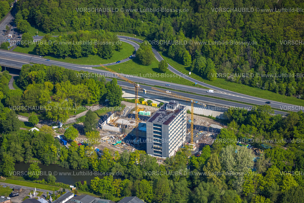 Arnsberg230500309 | Luftbild, Rathaus Abrissarbeiten und Sanierung Neues Bürgerzentrum, an der Autobahn A46, Neheim, Arnsberg, Sauerland, Nordrhein-Westfalen, Deutschland