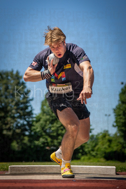 Juniorengala 2026; Mannheim, 13.06.2026 | MANNHEIM, GERMANY - JUNE 13, 2026 : Simon Kunkel (GER/USC Mainz) competing in the men’s U20 shot put during the Juniorengala 2026 at Michael-Hoffmann-Stadion on June 13, 2026 in Mannheim, Germany.