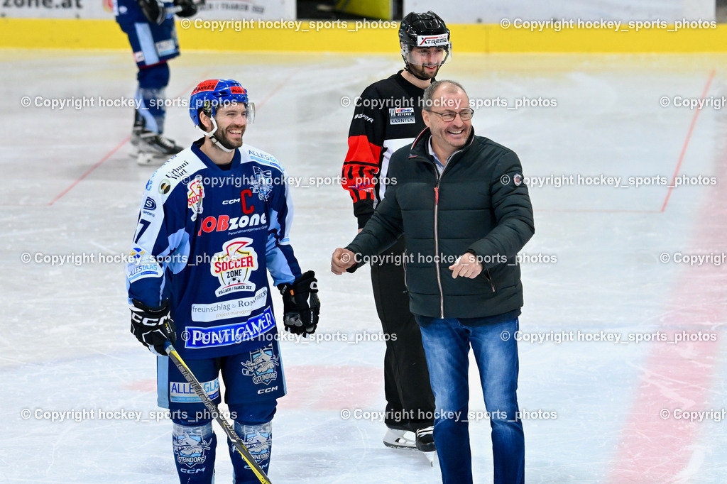 ESC Steindorf vs. EHC Althofen | #57 Wilfan Franz ESC Steindorf, Bürgermeister Steindorf Georg Kavalar, Kummer Stefan Referee,ESC Steindorf vs. EHC Althofen, ESC Steindorf vs. EHC Alhofen am 03.03.2024 in Steindorf (Ossiachersee Halle), Austria, (Photo by Bernd Stefan)