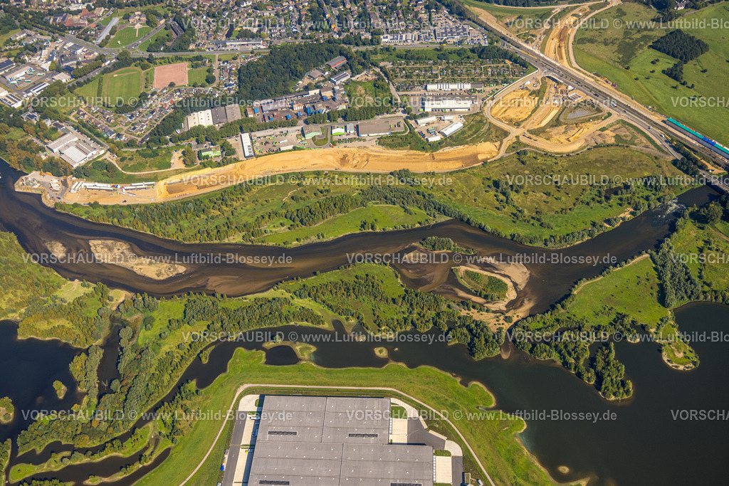 Wesel240805463Lippemuendung300dpi | Luftbild, Lipperenaturierung, Lippemündung in den Rhein, B58n Südumgehung, Lippeverlauf, Fluss Lippe, Lippeverband, , Wesel, Ruhrgebiet, Nordrhein-Westfalen, Deutschland