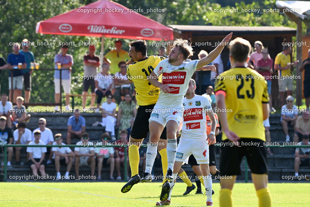 FC Faakersee vs. Rapid Lienz  | #18 Andreas Unterguggenberger FC Faakersee, #6 Florian Unterweger Rapid Lienz, FC Faakersee vs. Rapid Lienz , FC Faakersee vs. Rapid Lienz  am 04.08.2024 in Faakersee (Sportplatz Faakersee), Austria, (Photo by Bernd Stefan)