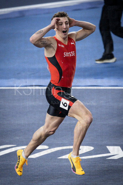 World Athletics Indoor Championships Kujawy Pomorze 26, 21.03.2026 | TORUN, POLAND - MARCH 21: Simon EHAMMER (SUI) celebrating after a world’s best in the men's 60m hurdles of the heptathlon during the World Athletics Indoor Championships Kujawy Pomorze 26 on day 2 / session 1 at Kujawsko-Pomorska Arena Torun on March 21, 2026 in Torun, Poland. 