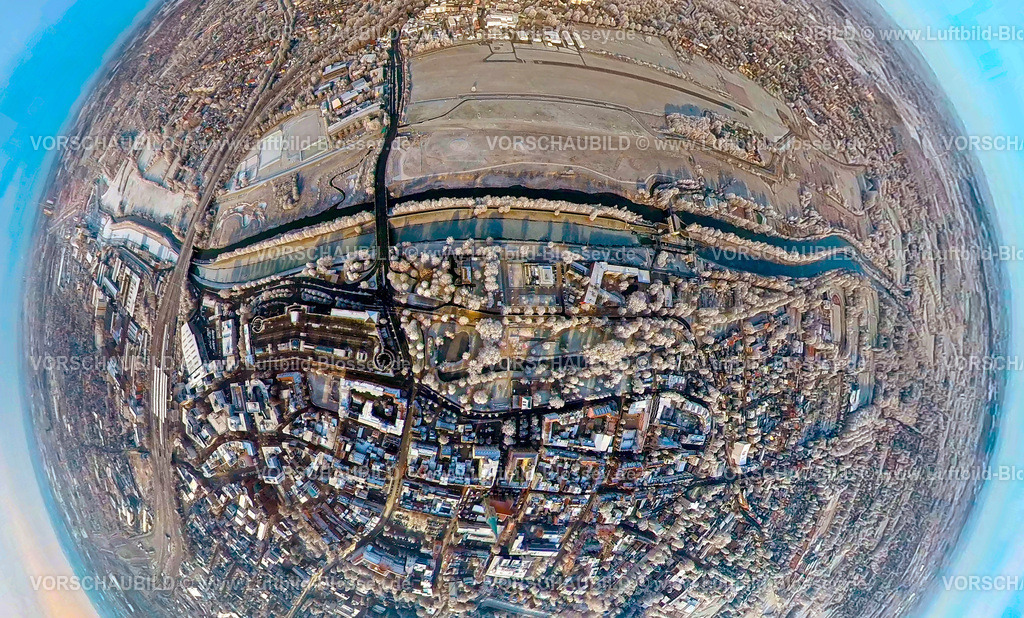 Hamm221290010Lippeumbau-2 | Luftbild von Hamm im Schnee, Lippeumbau Erlebensraum, Flugplatz Lippewiesen, fisheye, Fisheye Aufnahme, Fischaugen Aufnahme, 360 Grad Aufnahme, Uentrop, Hamm, Ruhrgebiet, Nordrhein-Westfalen, Deutschland