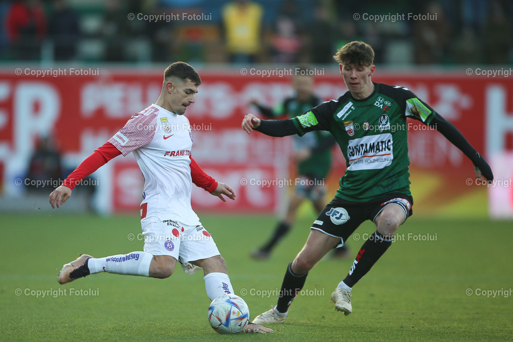 A_LUI_20230304_0008 | SPORT FUSSBALL ADMIRAL BUNDESLIGA SV RIED VS AUSTRIA WIEN
IM BILD: Nikola Dovedan (FK Austria Wien), David Ungar (SV Ried)

FOTO:FOTOLUI/UW