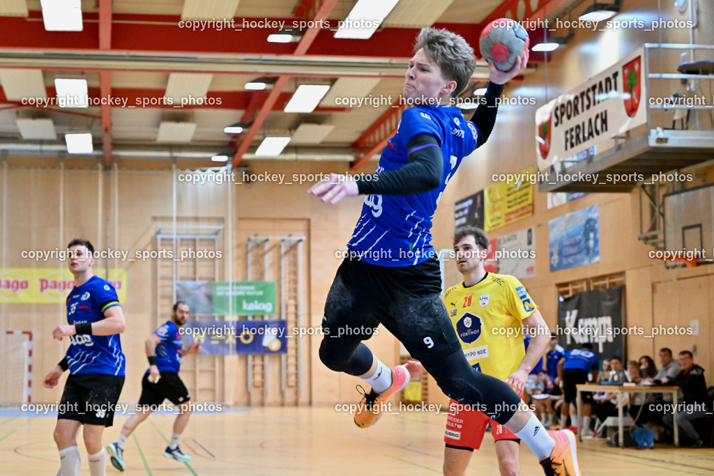 SC Ferlach vs. FÖRTHOF UHK KREMS | #9 SAGER Nico SC Ferlach, #28 Munzinger Luca UHK KREMS, SC Ferlach vs. FÖRTHOF UHK KREMS, SC Ferlach vs. FÖRTHOF UHK KREMS am 08.02.2025 in Ferlach (Ballspielhalle Ferlach), Austria, (Photo by Bernd Stefan)