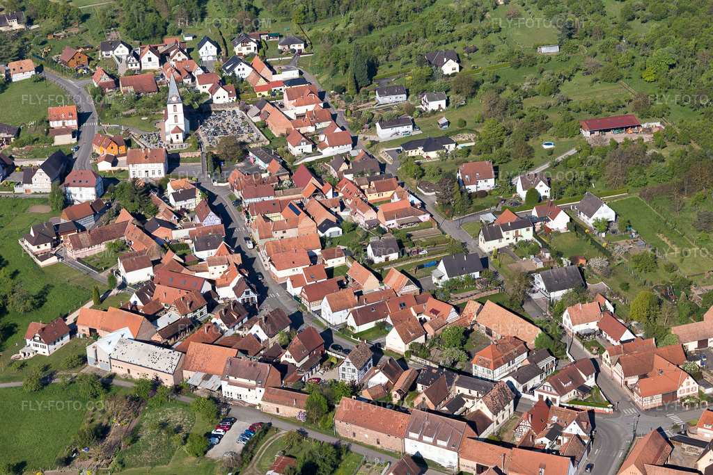 Aerial view: View of the town in Morsbronn-les-Bains in the state Bas-Rhin, France.Photo: IMG_099369.jpg taken on 04/30/2017 by Werner Riehm/FLY-FOTO.comResolution of the original: 5472 x 3648 px