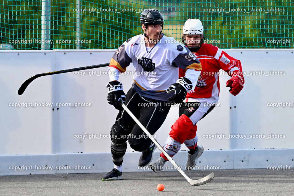 VAS Ballhockey vs. HSC Eagles Poggersdorf | #99 Alagic Adis, #12 Lamereiner Leon, VAS Ballhockey vs. HSC Eagles Poggersdorf, VAS Ballhockey vs. HSC Eagles Poggersdorf am 14.07.2024 in Villach (Alpen Arena ), Austria, (Photo by Bernd Stefan)