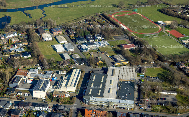 Olfen230206595 | Luftbild, Gewerbegebiet Niekamp, Steversportpark mit Steverstadion, Olfen-Stadt, Olfen, Münsterland, Nordrhein-Westfalen, Deutschland