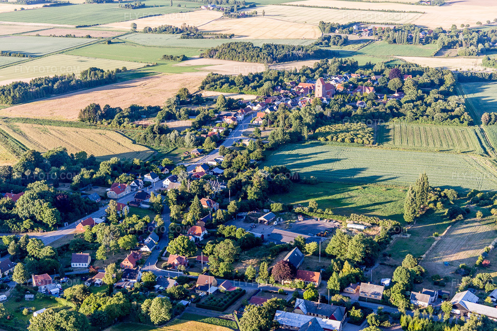 Aerial view: View of the town in Borre in the state Zealand, Denmark. – Photo: IMG_108610.jpg taken on 07/04/2018 by Werner Riehm/FLY-FOTO.com – Resolution of the original: 5472 x 3648 px