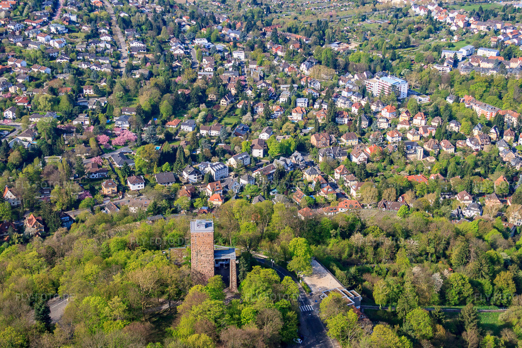Luftbild: Aussichtsturm auf dem Turmberg von Osten im Ortsteil Durlach in Karlsruhe im Bundesland Baden-Württemberg in Deutschland. Foto: IMG_26095.jpg vom 23.04.2010 durch Werner Riehm/FLY-FOTO.deLink zu facebook