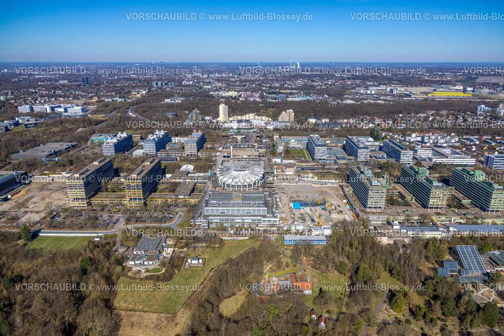 Bochum250301184 | Luftbild, RUB Ruhr-Universität Bochum, Baustelle, Blick zum Unicenter, Querenburg, Bochum, Ruhrgebiet, Nordrhein-Westfalen, Deutschland