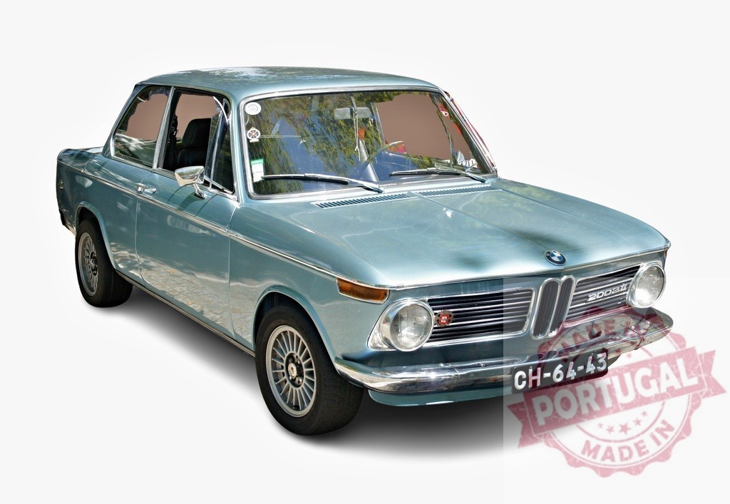Classic light blue BMW 2002tii showing its timeless design | Vintage light blue BMW 2002tii parked, showcasing its iconic design and historical significance - Realisiert mit Pictrs.com