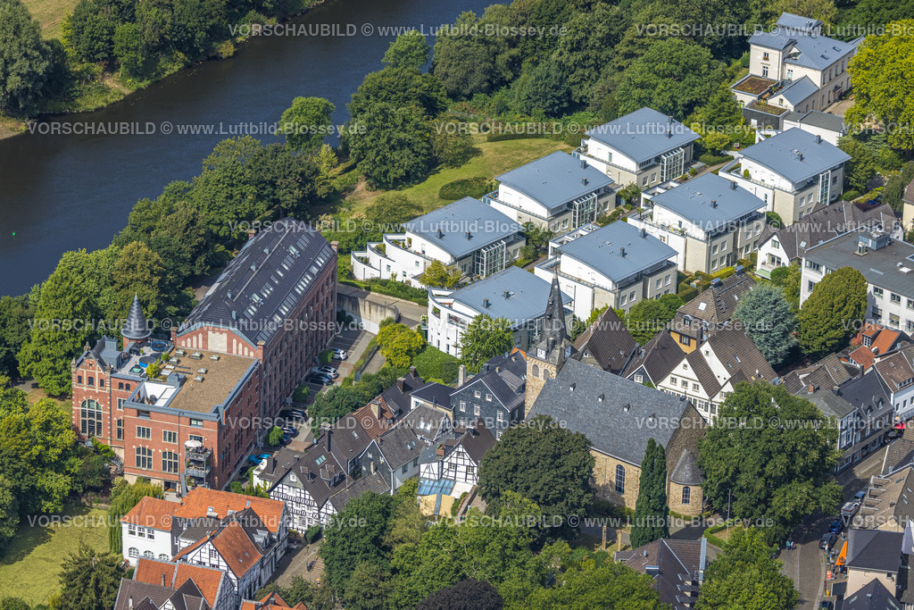 Essen220802860Kettwig | Luftbild, Turbinenhaus am Fluss Ruhr, Wohnsiedlung Reihenhäuser Ruhrstraße, Kettwig, Essen, Ruhrgebiet, Nordrhein-Westfalen, Deutschland