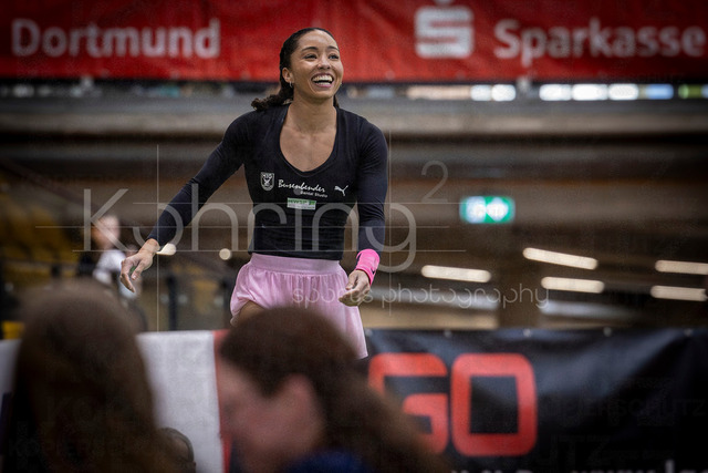 Indoor Meeting Dortmund, 08.02.2026 | DORTMUND, GERMANY - FEBRUARY 8:  Pole vaulter Jacqueline Otchere (MTG Mannheim) is happy about her 4,60m result during the Indoor Meeting Dortmund at the Helmut-Koernig-Halle on February 8, 2026 in Dortmund, Germany. (Photo by Axel Kohring/Beautiful Sports Int.)