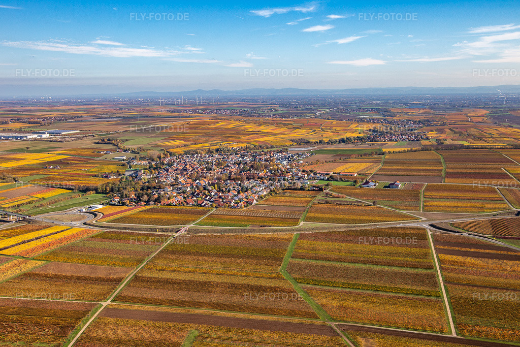 Luftbild: Herbstliche verfärbte Dorf - Ansicht im Ortsteil Jerusalemsberg in Kirchheim im Bundesland Rheinland-Pfalz in Deutschland. Foto: IMG_123633.jpg vom 31.10.2020 durch Werner Riehm/FLY-FOTO.de