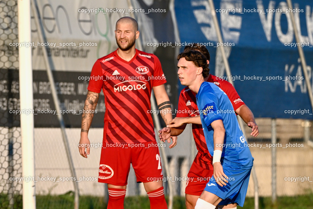 SV St.Jakob vs. SAK | #21 Admir Dzombic St.Jakob, #17 Jan Sasa Ogris-Martic SAK, SV St.Jakob vs. SAK, SV St.Jakob vs. SAK am 23.08.2024 in St. Jakob im Rosenthal (Sportplatz St. Jakob), Austria, (Photo by Bernd Stefan)