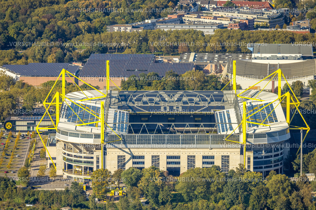 Dortmund241005945 | Luftbild, Signal Iduna Park, auch Westfalenstadion, Fußballstadion und Bundesligastadion des BVB 09 Borussia Dortmund, Westfalenhalle, Dortmund, Ruhrgebiet, Nordrhein-Westfalen, Deutschland
