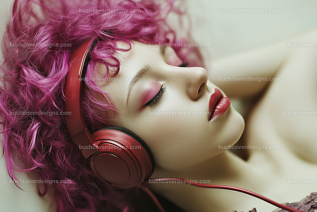 Gesicht einer Frau mit Kopfhörer (76) | face with pink colored hairs spread over the surface of the image, with a red headphone - close up - studio light - true strong colors - high detail - realistic - photo --chaos 5 --ar 3:2 --stylize 50 --weird 200 --v 6.1 Job ID: 9cfbabff-13ec-4b58-b0d9-5b43fa69ef34