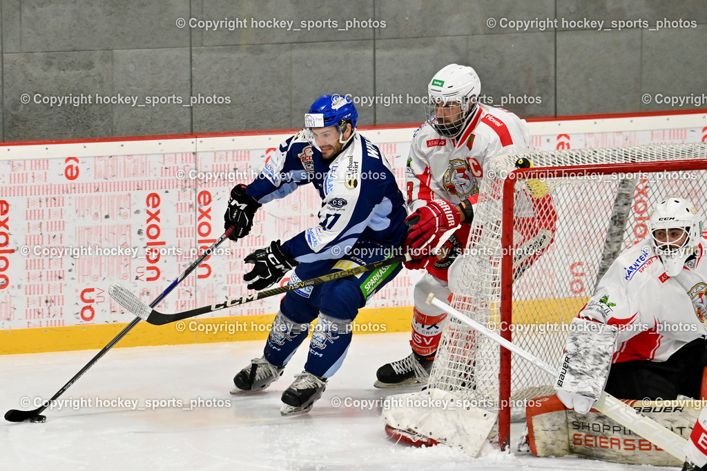 ESV Ferlach vs. ESC SOCCERZONE STEINDORF | #57 Wilfan Franz ESC Steindorf, #58 Florian Matthias ESV Ferlach, #35 Arneitz Christian ESV Ferlach, ESV Ferlach vs. ESC SOCCERZONE STEINDORF, ESV Ferlach vs. ESC SOCCERZONE STEINDORF am 29.11.2024 in Ferlach (Eishalle Ferlach ), Austria, (Photo by Bernd Stefan)