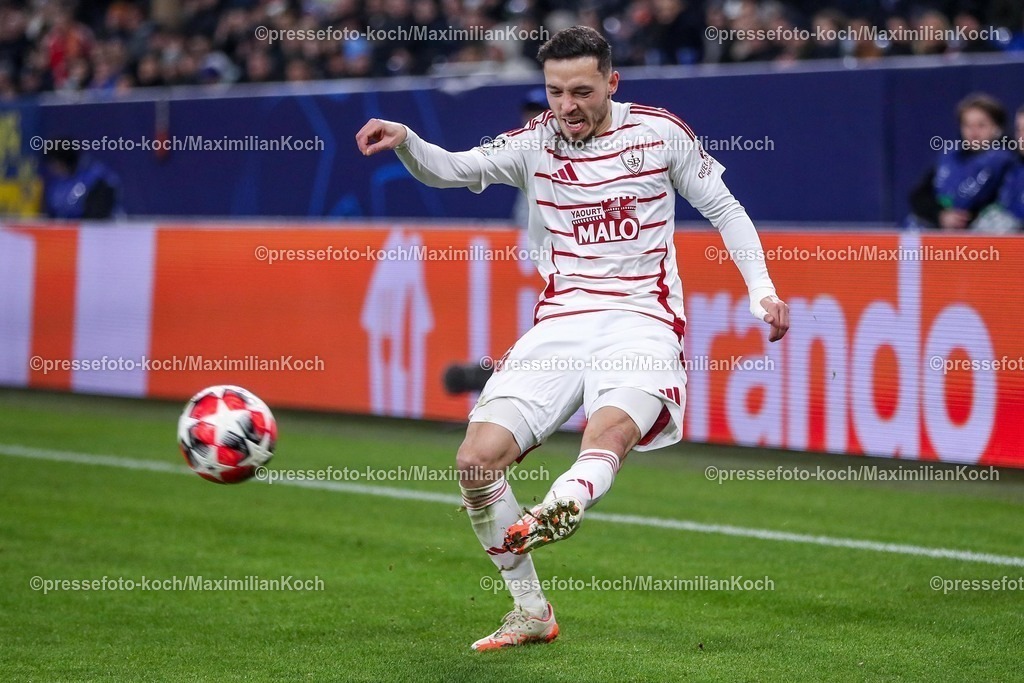 UCL22012502084 | 22.01.2025, Fußball, UEFA Champions League, Schachtar Donezk - Stade Brestois 29, Arena AufSchalke Gelsenkirchen, 7. Spieltag Saison 2024 2025: Mathias Pereira Lage (Stade Brest #26)