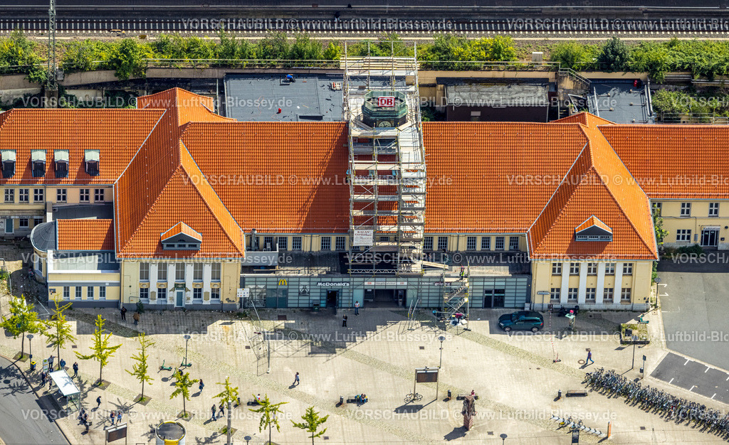 Herne230802768 | Luftbild, Wanne-Eickel Hauptbahnhof, Baustelle mit Renovierung, Wanne, Herne, Ruhrgebiet, Nordrhein-Westfalen, Deutschland