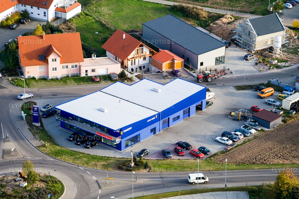 Luftbild: Nordring, Peugeot Autohaus Grün in Rülzheim im Bundesland Rheinland-Pfalz in Deutschland. Foto: IMG_4562.jpg vom 10.11.2006 durch Werner Riehm/FLY-FOTO.de