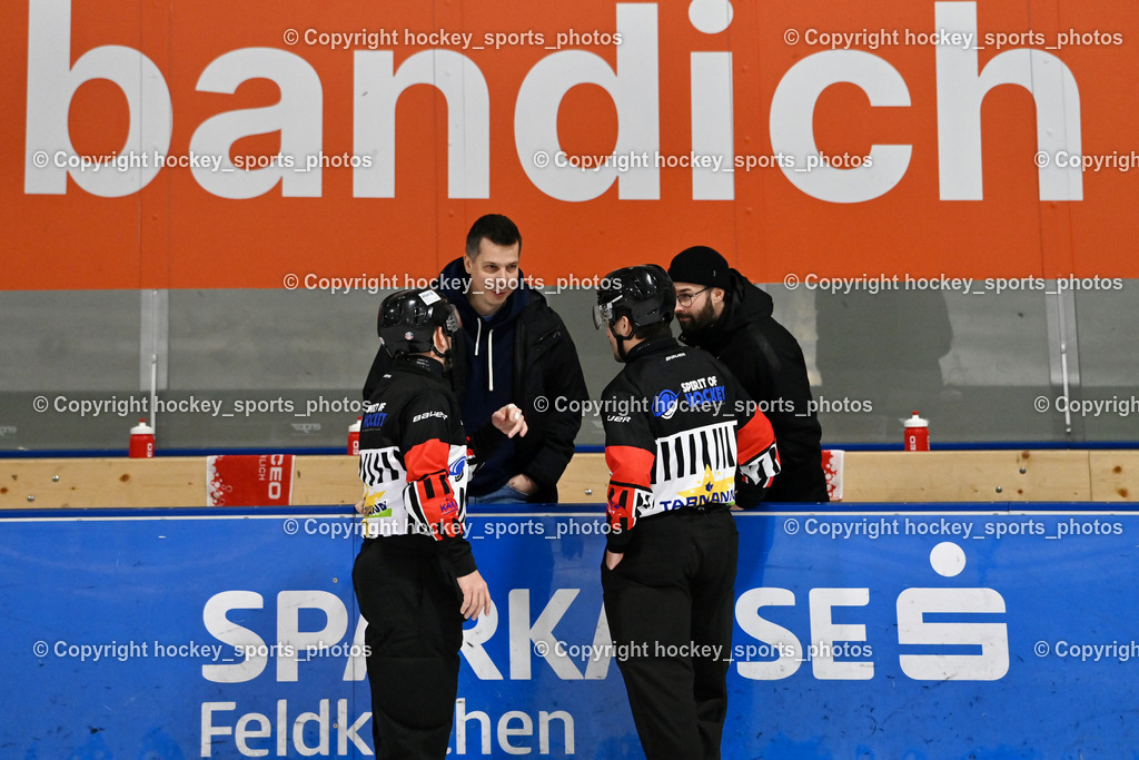 ESC SPARKASSE STEINDORF vs. UECR Huben  | OFNER Christian Referee, WIDMANN Florian Referee, Asisstentcoach ESC Steindorf Daniel Gasser, Headcoach ESC Steindorf Mayer Michael, ESC SPARKASSE STEINDORF vs. UECR Huben , ESC SPARKASSE STEINDORF vs. UECR Huben  am 06.02.2026 in Steindorf (Ossiachersee Halle), Austria, (Photo by Bernd Stefan)