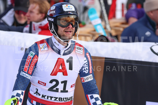 Audi FIS Ski World Cup: Men’s Slalom – Hahnenkamm Race, Kitzbuehel | Kitzbuehel, Austria, 25.Jan.26 - Alpine Skiing - FIS World Cup, Hahnenkamm Race, Slalom, men. The image shows KOLEGA Samuel (CRO, Rossignol).