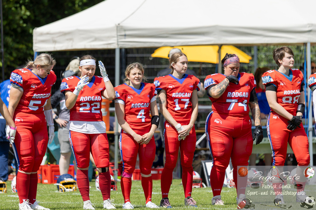 GFLW 1: German Football League Women 1: Rodgau Pioneers Ladies - Stuttgart Scorpions Sisters, 07.06.2026 | Klara Heinrich (Rodgau Pioneers Ladies #54) &amp; Lina Hadziefendic (Rodgau Pioneers Ladies #22) &amp; Lilly Veith (Rodgau Pioneers Ladies #4) &amp; Sina Scherer (Rodgau Pioneers Ladies #17) &amp; Isabell Schober (Rodgau Pioneers Ladies #74) &amp; Vera Mössinger (Rodgau Pioneers Ladies #88), Rodgau Pioneers Ladies - Stuttgart Scorpions Sisters, Rodgau, Maingau-Energie-Stadion "Am Weichsee", 7.6.2026 - Realisiert mit Pictrs.com
