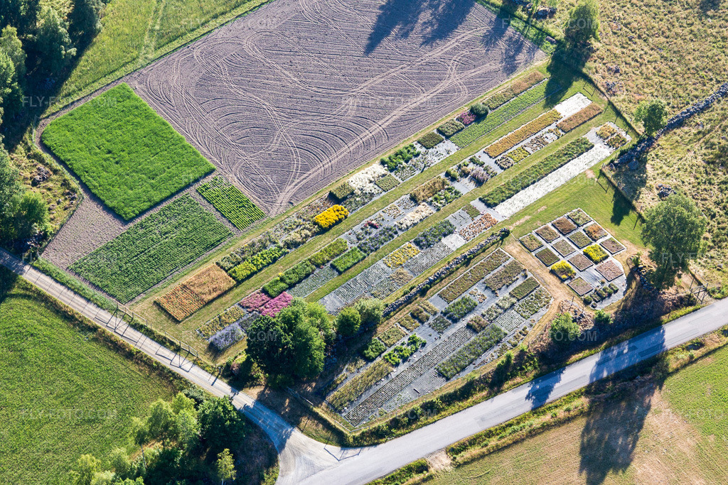 Aerial view: View of the town in Opparyd in the state Kronoberg, Sweden. – Photo: IMG_108126.jpg taken on 06/28/2018 by Werner Riehm/FLY-FOTO.com – Resolution of the original: 5472 x 3648 px