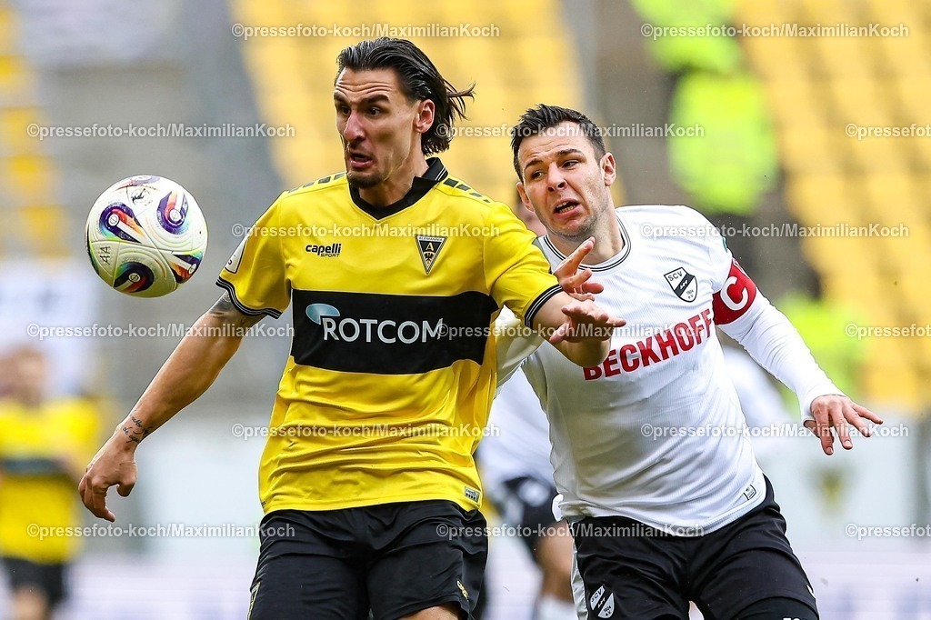 xKWIx21022601060 | 21.02.2026, xKWIx, Fußball, 3. Liga, Alemannia Aachen - SC Verl, Tivoli: Niko Kijewski (SC Verl #19) im Zweikampf gegen Petros Bagkalianis (Alemannia Aachen #2) Photo: xKamilxWilkowskixPressefotoKochx