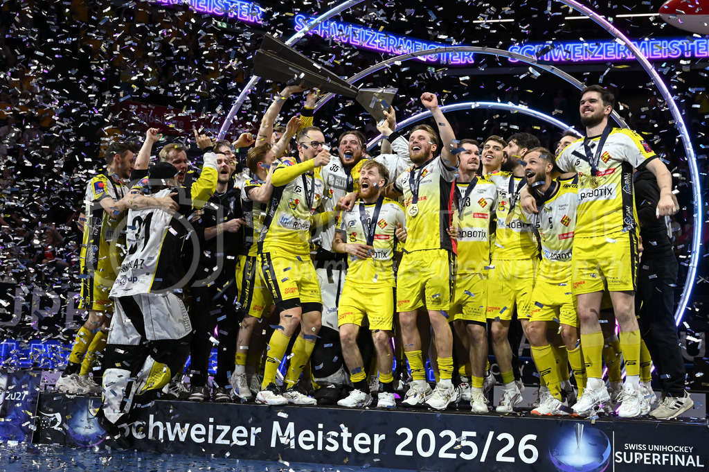 Zug United - HC Rychenberg - 25. April 2026 | Der HCR gewinnt und wird erstmals Schweizer Meister am L-UPL Superfinal-Spiel zwischen Zug United und HC Rychenberg am 25. April 2026 in der BCF Arena, Fribourg, Schweiz.Bild: Sportfotografie Markus Aeschimann | www.markus-aeschimann.ch - Realisiert mit Pictrs.com