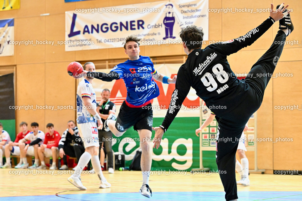 SC Ferlach vs. ALPA HC Hard | #25 PLONER Florian SC Ferlach, #98 MÖSTL Constantin HC Hard, SC Ferlach vs. ALPA HC Hard, SC Ferlach vs. ALPA HC Hard am 30.04.2024 in Ferlach (Ballspielhalle Ferlach), Austria, (Photo by Bernd Stefan)
