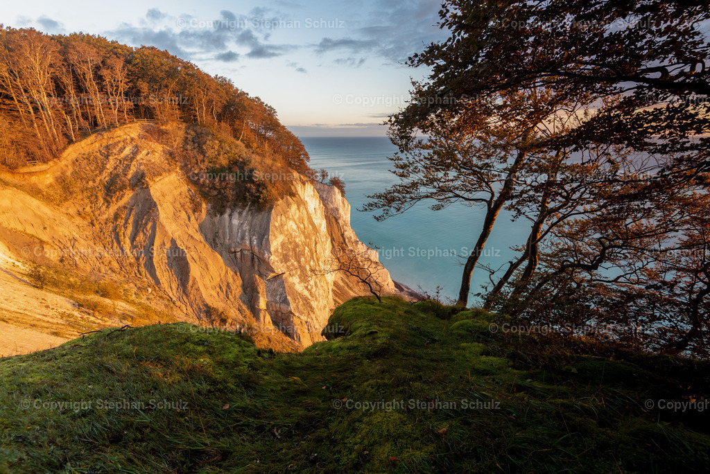 Kreidefelsen Möns Klint | Morgensonne scheint auf Kreidefelsen Möns Klint, Ostseeinsel Mön, Dänemark - Realisiert mit Pictrs.com