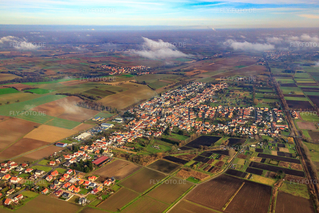 Luftbild: Dorfansicht von Südwesten in Steinfeld im Bundesland Rheinland-Pfalz in Deutschland. Foto: IMG_35590.jpg vom 20.11.2010 durch Werner Riehm/FLY-FOTO.de