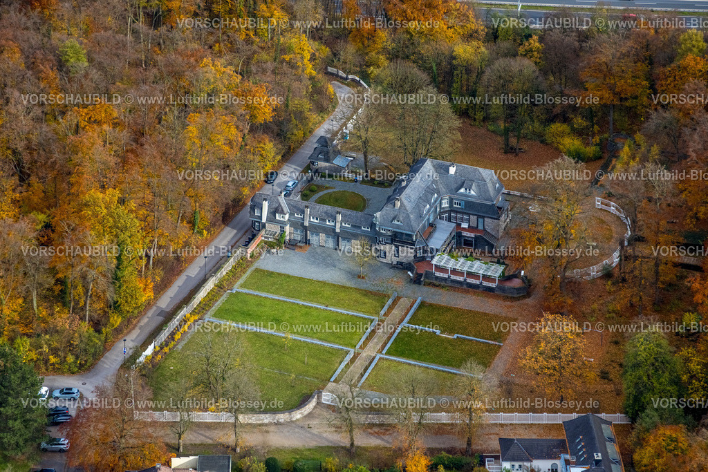 Hagen251101584 | Luftbild, Hohenhof - Jugendstil-Villa des Osthaus-Museums mit Parkanlage, herbstlicher Wald, Emst, Hagen, Ruhrgebiet, Nordrhein-Westfalen, Deutschland