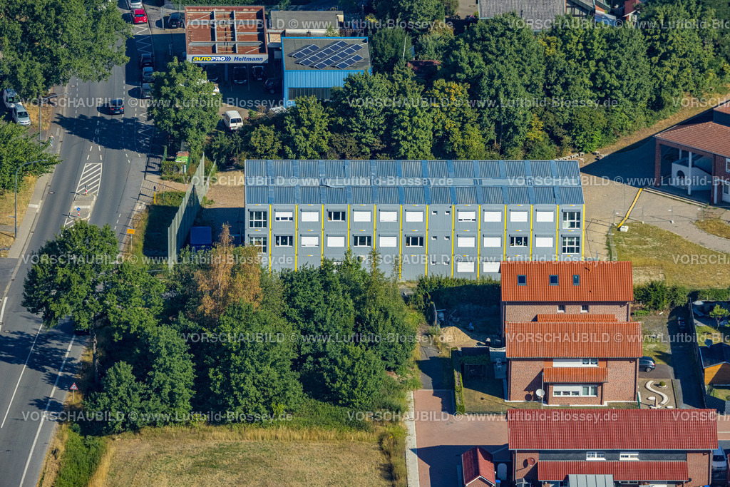Hamm220700298 | Luftbild, Halle Fangstraße neben der Arnold-Freymuth-Gesamtschule / Falkschule, Herringen, Hamm, Ruhrgebiet, Nordrhein-Westfalen, Deutschland