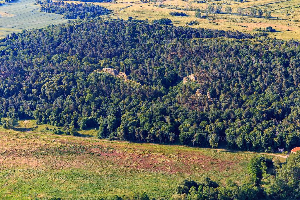 Luftbild: Fünffingerfelsen und Schatten der Hexen, Klusfelsen in Halberstadt im Bundesland Sachsen-Anhalt in Deutschland. Foto: IMG_148246.jpg vom 14.06.2025 durch Werner Riehm/FLY-FOTO.deharzlife.de - Serverfehler und Weiterleitung