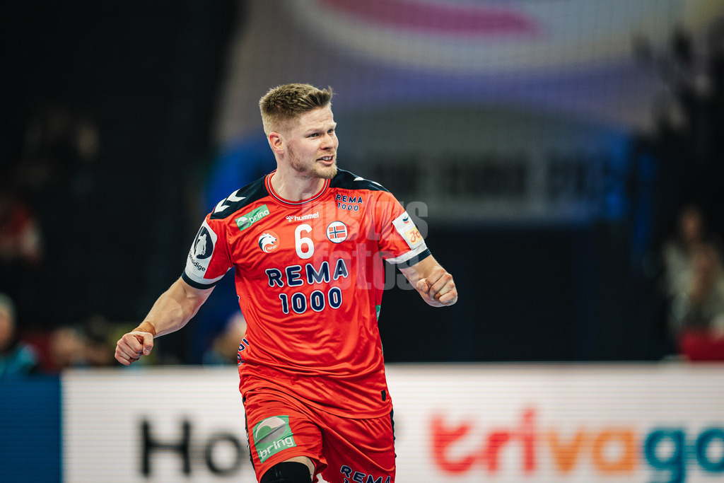 Handball | Herren | EHF EURO 2024 | European Championshop Men 2024 Final Tournament | Norwegen vs. Portugal | 17.01.2023 | Sebastian Barthold (#6, Norwegen, NOR) jubelt