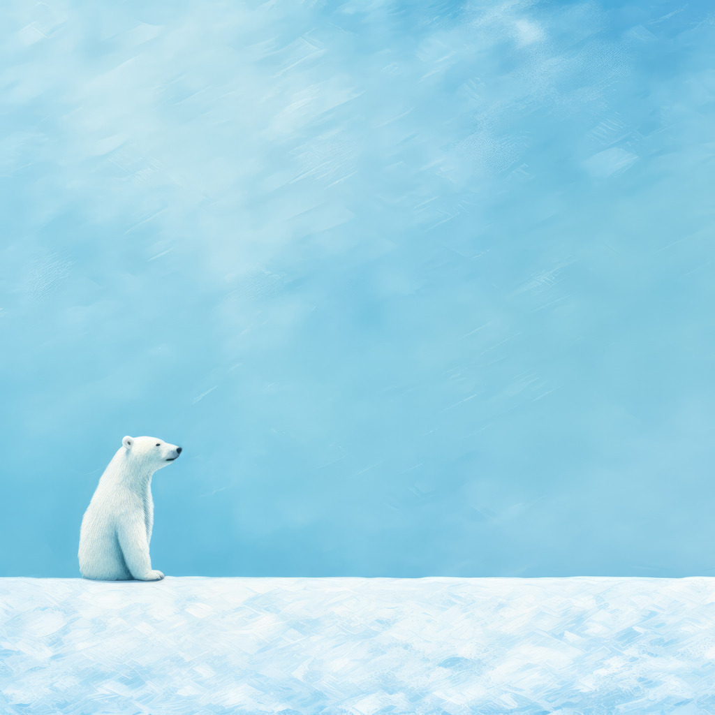 2307187 - Eisbär | Ein Eisbär in einer minimalistischen weissblauen Polarlandschaft, ein digital erstelltes Bild, das wie handgemalt wirkt.